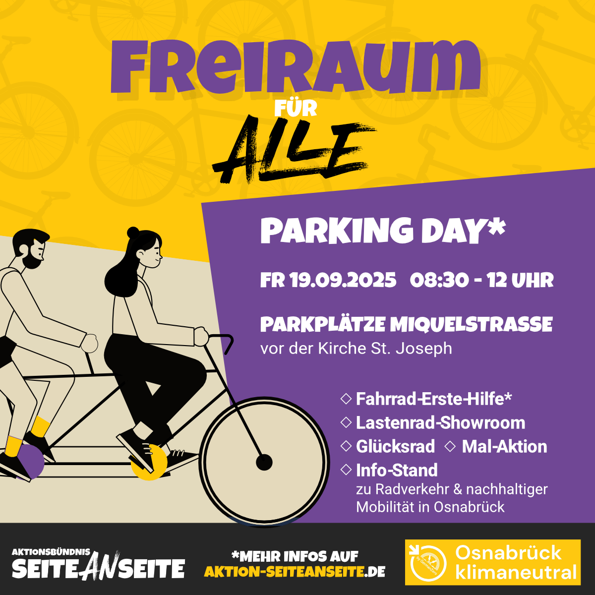 Sharepic zum Parking Day am 19.09.2025 bei den Parkplätzen an der Miquelstraße vor der Kirche St. Joseph